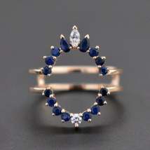1.00 Ct Blue Sapphire &amp; Diamond Enhancer Guard Wrap Ring 14K Rose Gold Finish - £80.65 GBP