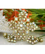 Vintage Demi Parure Aurora Borealis Rhinestone Brooch Earrings AB Set - £15.63 GBP