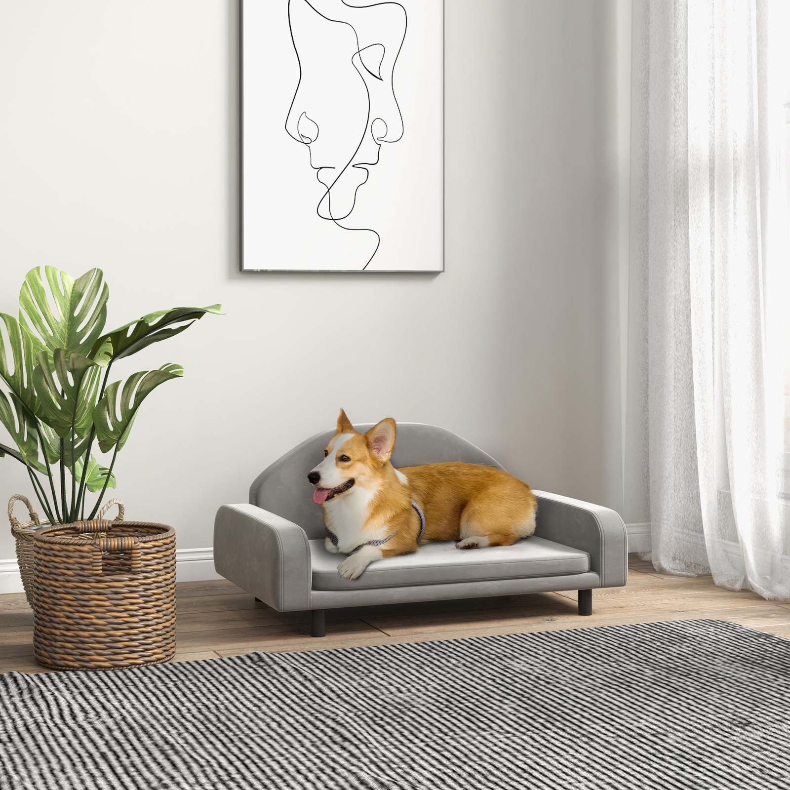 PawHut Elevated Dog Sofa: Gray, Small & Medium Item image 2