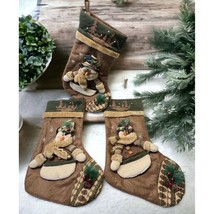 Snowman Camo Hunter Christmas Stocking Set of 3 Brown Mountain Woods Forest - £31.32 GBP