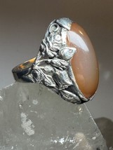 Art Deco ring long amber floral setting size 8.25 sterling silver - £148.74 GBP