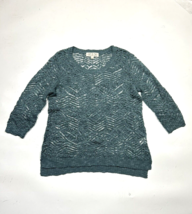 Pink Rose Women&#39;s Knit Crochet Sweater Size Medium Dark Cyan Blue Green - £13.42 GBP