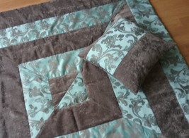 Bedspread 2 pillows patchwork style, Bed set Velvet grey blue azure sofa cover - £169.06 GBP