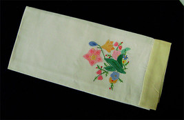 Vintage White Linen Tea Kitchen Hand Embroidered Applique Flower Towel   - £7.86 GBP