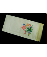 Vintage White Linen Tea Kitchen Hand Embroidered Applique Flower Towel   - £7.99 GBP