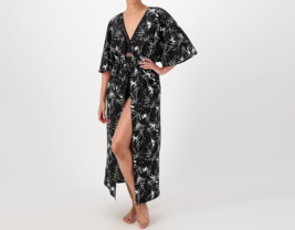 Belle Beach by Kim Gravel Regular Tie Front Cover-Up Poolside Palm, M/L - £27.20 GBP