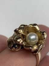 Antique 14k Yellow Gold Pearl Sapphire Ring 8.5 Grams Size 5.5 - £629.94 GBP