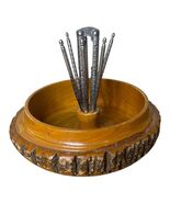 Vintage Tree Bark Edge Wooden Nut Bowl Shell Nutcracker &amp; Picks Rustic N... - $22.00