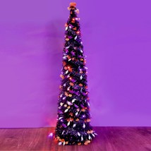 Halloween Black Spooky Tree With Orange &amp; Purple Lights, 5Ft 50Led Battery Opera - £59.32 GBP