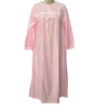 Vintage 70s Heiress Soft Nylon Long Sleeve Nightgown Pink Size M Eyelet New - $29.65