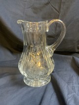Vintage Lead Crystal Heavy Pitcher Etched Flowers 8.5” - £30.27 GBP