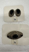 Thrifty Costume Jewelry Black Onyx FAKE Earrings &amp; Brooch Vtg - $385.88 MXN