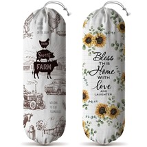 Farmhouse Plastic Bag Holder Dispenser And Sunflower Grocery Shopping Bags Stora - $30.99