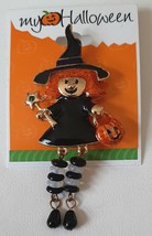 Halloween Witch and Jack-O-Lantern Brooch Pin Enamel Moving Beaded Legs NEW - £10.38 GBP