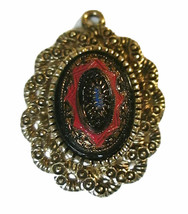 Vtg Sarah Coventry OLD VIENNA Oval Pendant Charm 1970s Red Black Blue No Bail - £7.99 GBP