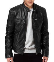 Men&#39;s SWORD Black Genuine Lambskin Leather Biker Jacket - £85.06 GBP+