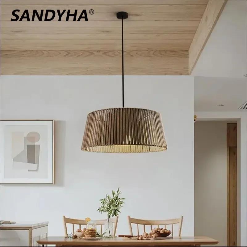 Woven rope pendant lights designer living room bedroom decoration home led lamps dining thumb200