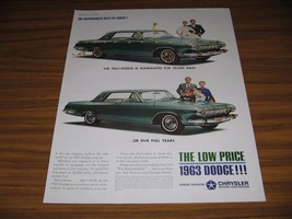 1963 Print Ad Dodge Cars The Dependables 5 Years or 50,000 Miles Warranty - £10.68 GBP