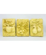 Vintage 3D Resin Apple Cherry &amp; Pear Fruit Hanging Wall Plaques - Set of 3 - £23.65 GBP
