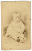 Antique CDV Circa 1870&#39;S Adorable Baby in White Dress P.J. Ward Horse Heads, NY - £7.46 GBP