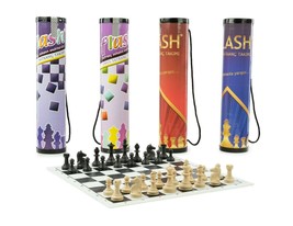 Chess set random color cylnder-board + pieces 2.8&quot;/7.1 cm king - £33.61 GBP