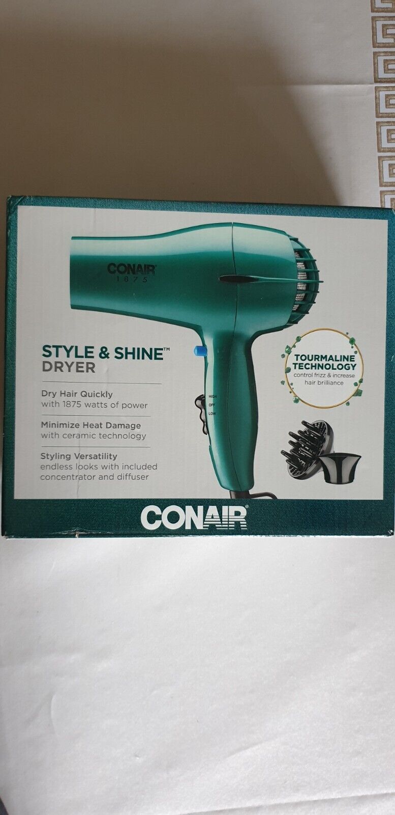 Conair Style &amp; Shine 257TN Hair Dryer Green 2 Speed &amp; Heat Settings 1875... - $18.66