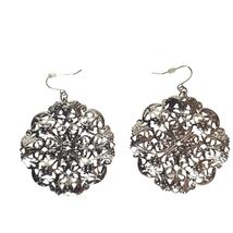 Vtg Silver Filigree Dangle Earrings Ornate Floral Lace Design Boho Chic ... - $28.30