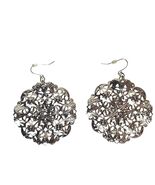 Vtg Silver Filigree Dangle Earrings Ornate Floral Lace Design Boho Chic ... - $519.20 MXN