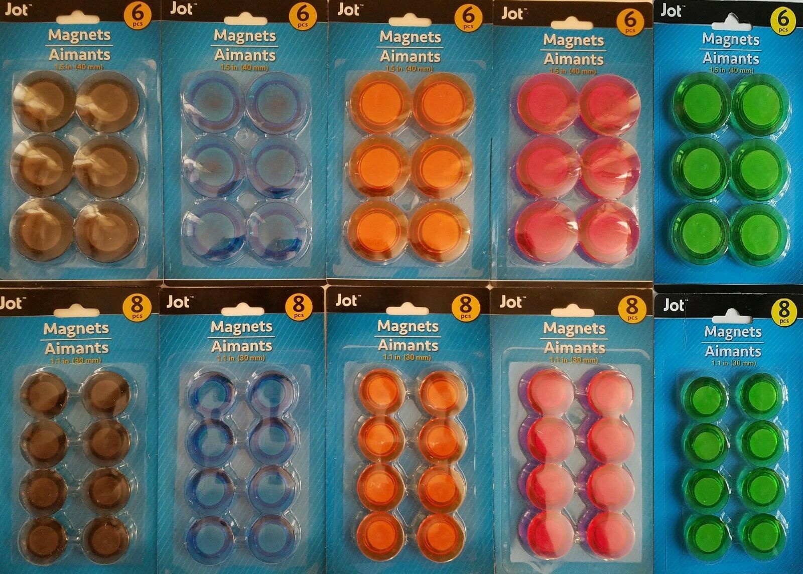 Office Fridge Magnets Round in Translucent Plastic, Select: Color &amp; Size - $2.99