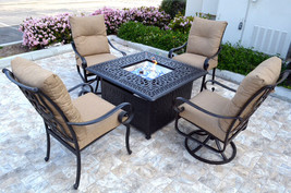Patio Fire Pit 5 Piece Chat Set Propane table outdoor Santa Anita Swivels Chairs - £3,033.75 GBP