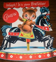Norcross 1950&#39;s Bear Horse Happy Birthday Cousin Vintage Greeting Card C... - $5.88