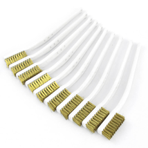 Metal Wire Brush White Plastic Handle Brass Bristle Industry Cleaning Tool 10 Pc - £13.82 GBP