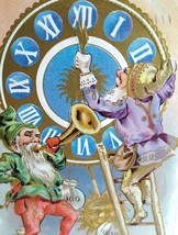 New Years Postcard  Dwarfs Gnomes Elves Sun Dial Clock Vintage Original Embossed - £13.90 GBP