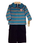 NEW Carters Blue Fireman Rescue Hero Long Sleeve Striped Shirt Pants Out... - $15.83