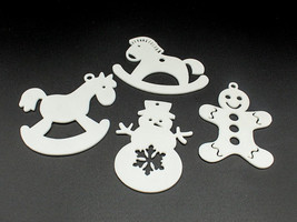 Set of 4 Unique Christmas Tree Ornaments | Rocking Horses, Snowman, Gingerbread - £6.39 GBP