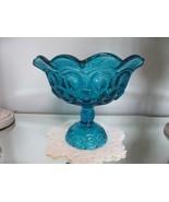 L.E. Smith Blue Pedestal Bowl Moon &amp; Stars Pattern 6.75&quot; - $33.55 CAD