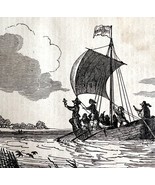 English Ship Roanoke Landing 1845 Wood Engraving Victorian Revolution DWY9A - $746.78 MXN