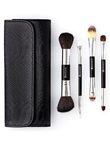 Borghese Double-Ended 4-Piece Brush Set with Cosmetic Bag, Black NEW IN BOX - $50.63