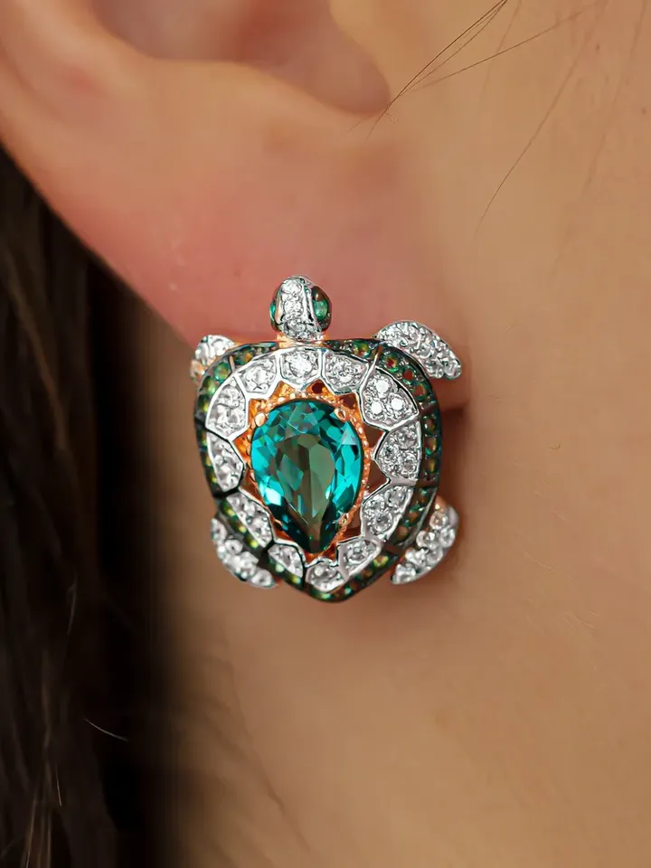 Earrings Silver gold plated 925 assay value with paraiba - $195.00