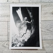 Old Lady In Dress Climbing Oak Tree 1962 Vintage Found Photo Original - £4.65 GBP