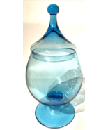 VINTAGE Italian Blue Empoli Apothocary Lid Candy Jar Circus Tent 11&quot; - $84.14