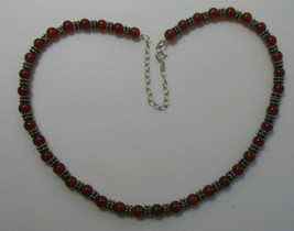 925 Silver Cherry Amber Color Glass Bead Necklace W/Silver Spacers - $54.45