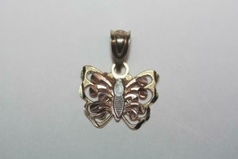 10K Yellow Gold Tri-tone accent Butterfly Pendant charm 1.0 gram (18mm x... - $79.48