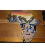 Estate Handpainted Tribal Hut Village on Wood Cut-Out in the Shape of Af... - $13.99