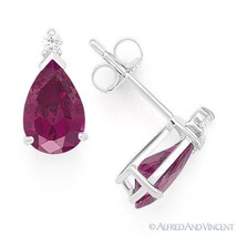 Pear-Shape Simulated Ruby Cubic Zirconia CZ Stud Earrings in 925 Sterling Silver - £21.09 GBP