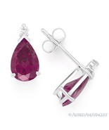 Pear-Shape Simulated Ruby Cubic Zirconia CZ Stud Earrings in 925 Sterlin... - €26,89 EUR