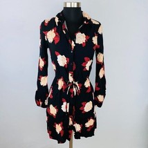 Miss Selfridge Dress Womens  Black Floral Cinched Waist  Long Sleeve 4 - $35.99