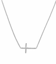 925 Sterling Silver 16&quot;+2&quot; Polished Sideways Cross Simple Pendant Necklace 25 mm - £74.29 GBP
