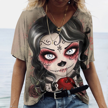 Dia de los muertos skull gothic steampunk Women&#39;s T Shirt Tops V Neck Ca... - $9.99