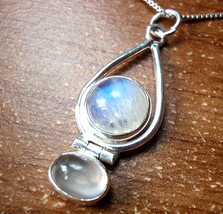 Moonstone in Hoop Accented by Rose Quartz Pendant 925 Sterling Silver New - $13.49